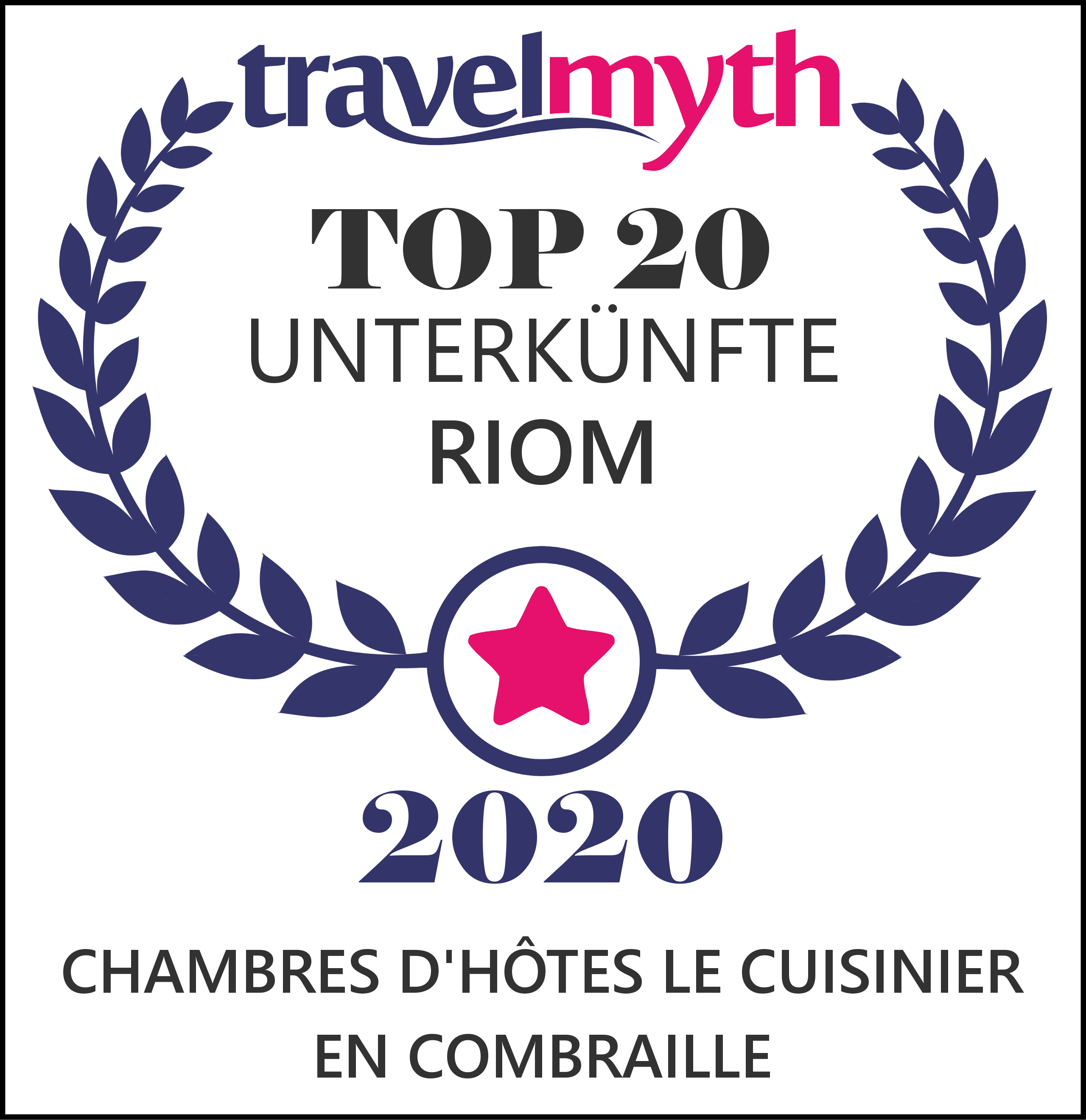 TravelMyth Top 20 Riom Certificate