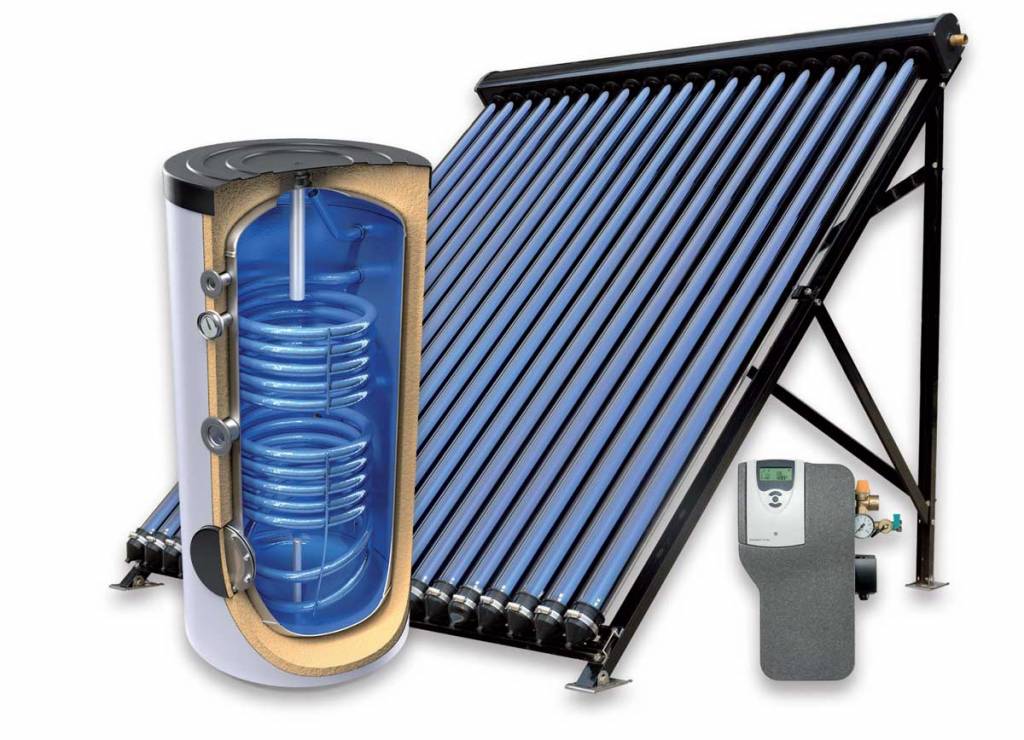 Solar energy used to heat shower water. technique-600l-zonneboiler